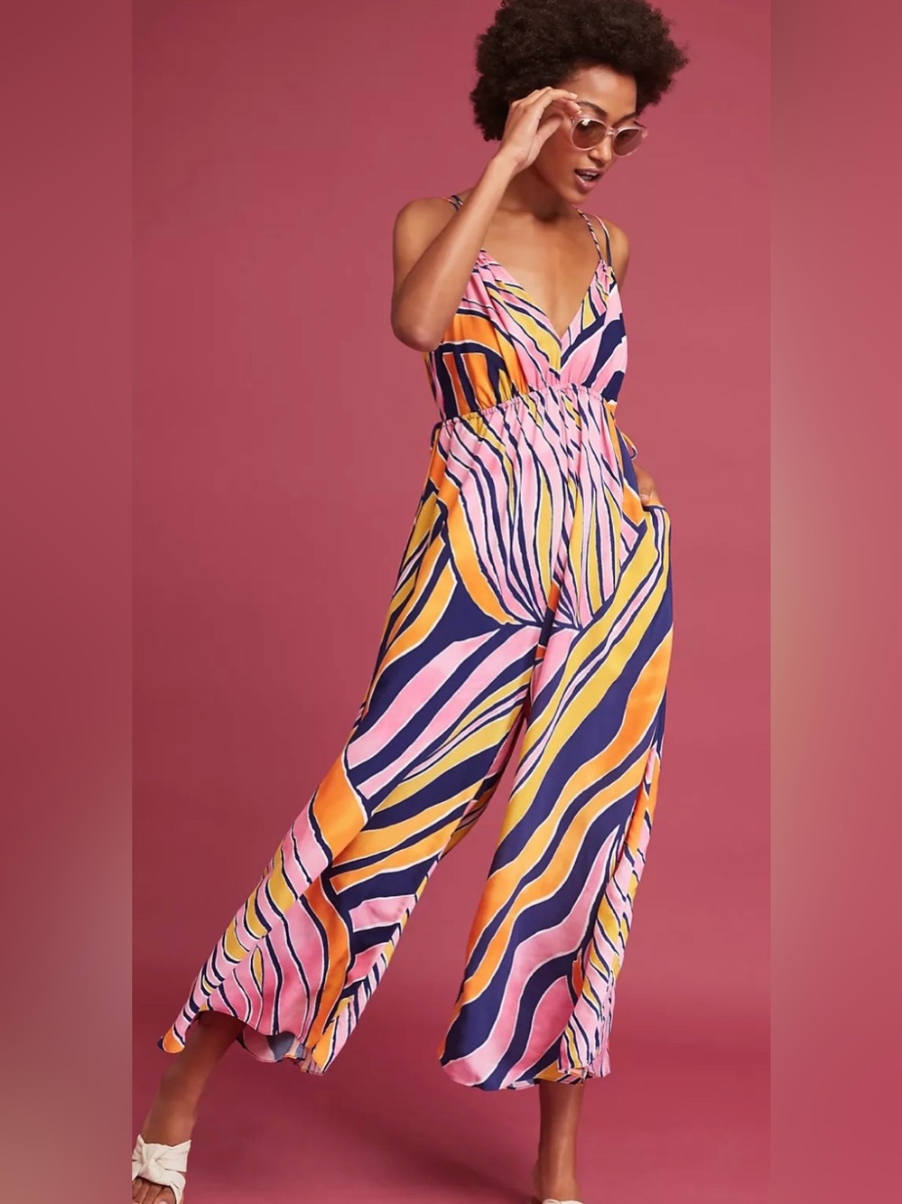 Finley Wide-Leg Jumpsuit Maeve Anthropologie Size 16 Colorful Flowy